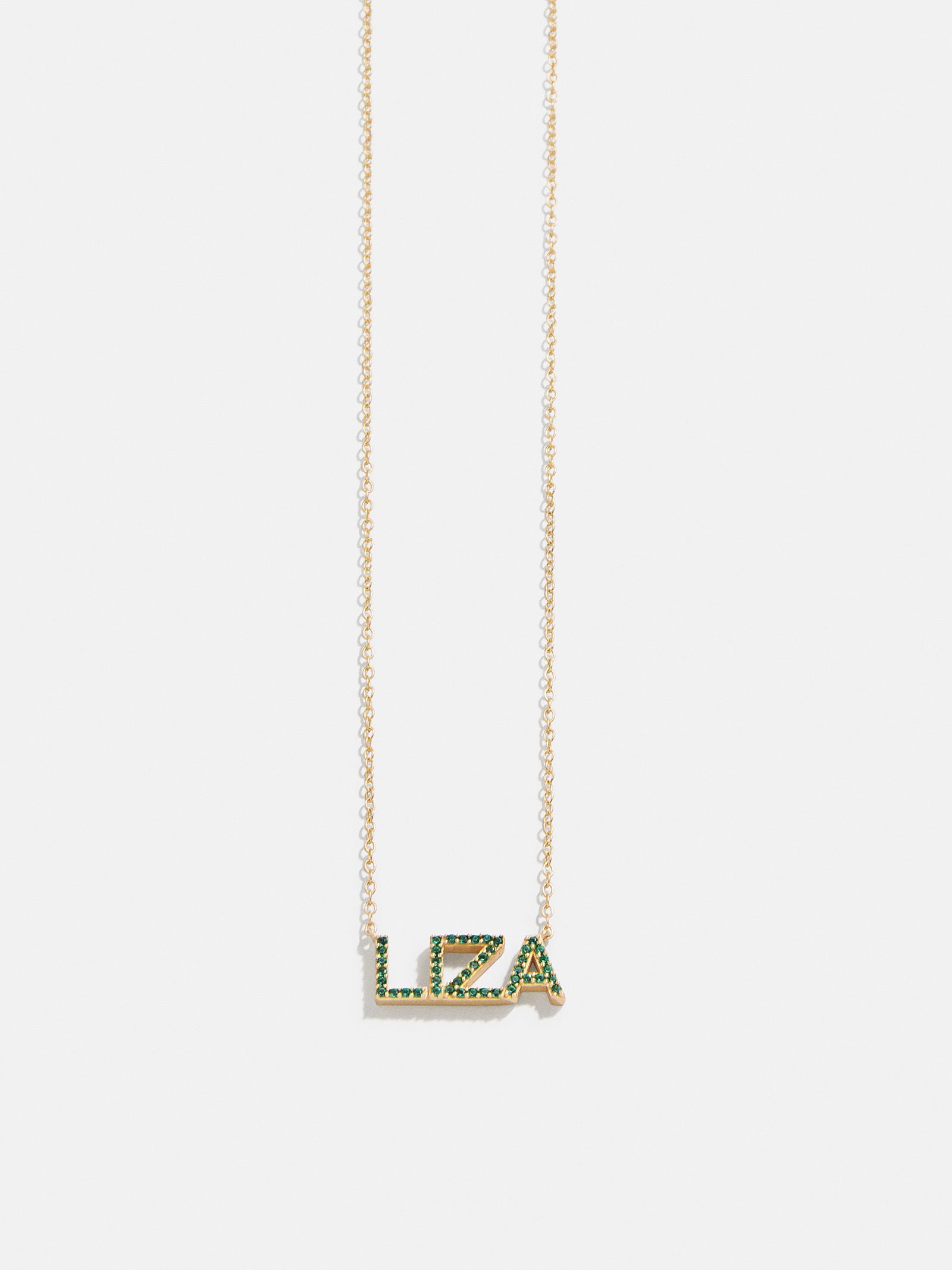 18K Gold Birthstone Custom Nameplate Necklace - Emerald - Image 6