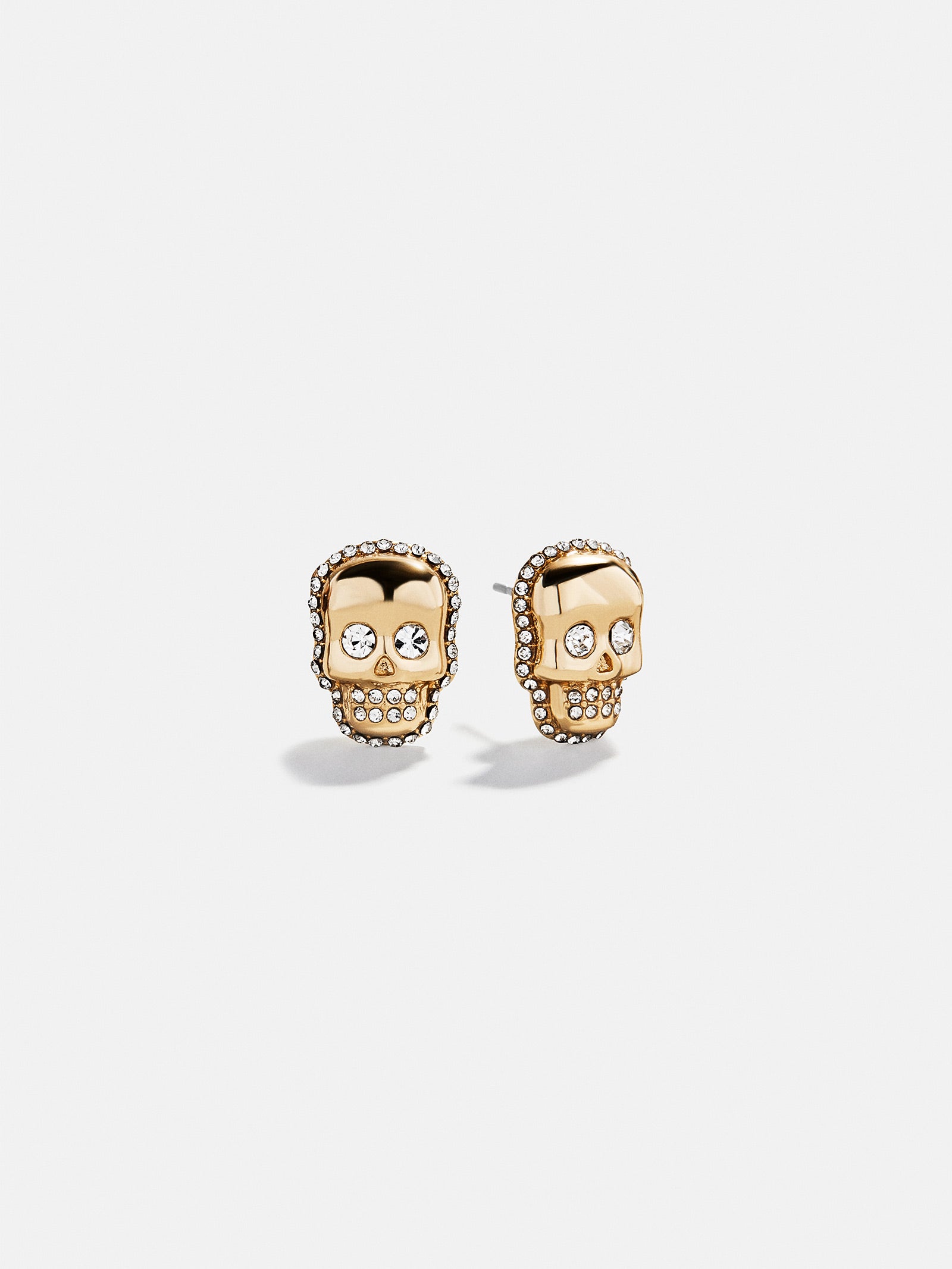 Gold and Pav?? Skull Stud Earrings - Skull