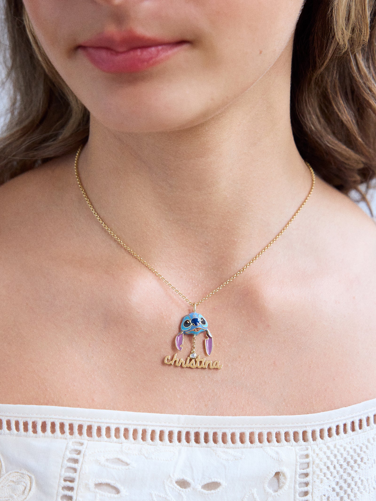 Disney Stitch Custom Nameplate Pendant - Gold/Blue - Image 2