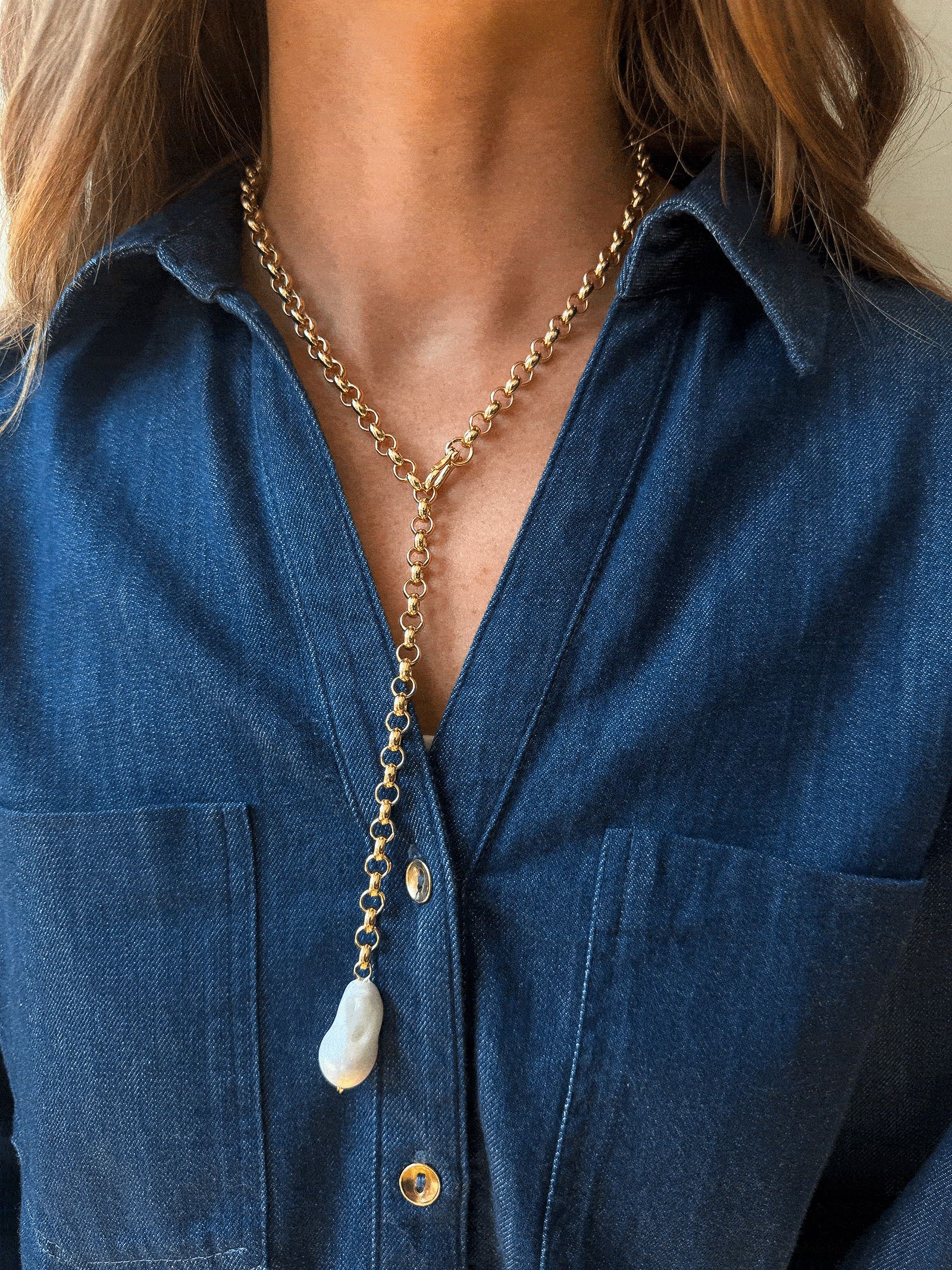 Teagan Pearl Lariat Necklace - Gold/Pearl - Image 2