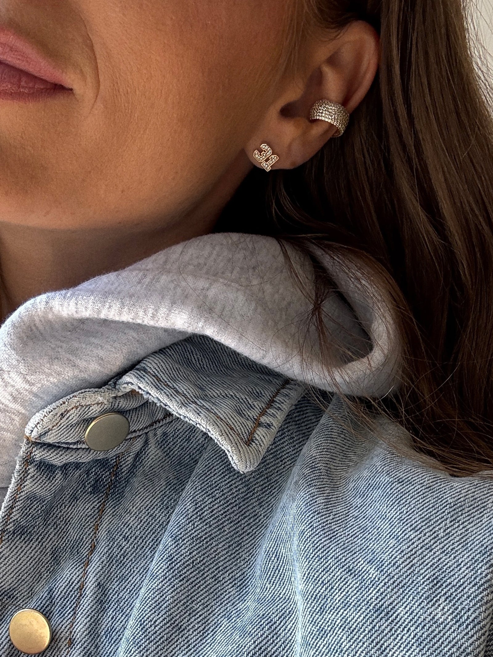Varsity Number Custom Stud Earrings - Gold Double Digit - Image 2