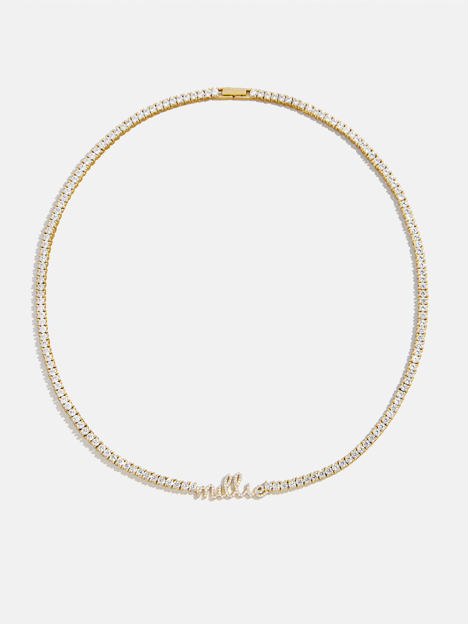 Billie 18K Gold Tennis Custom Nameplate Necklace - Mini Script - Image 3