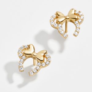 Minnie Mouse Disney 18K Gold Plated Sterling Silver Disney Earrings - Gold/Pavé