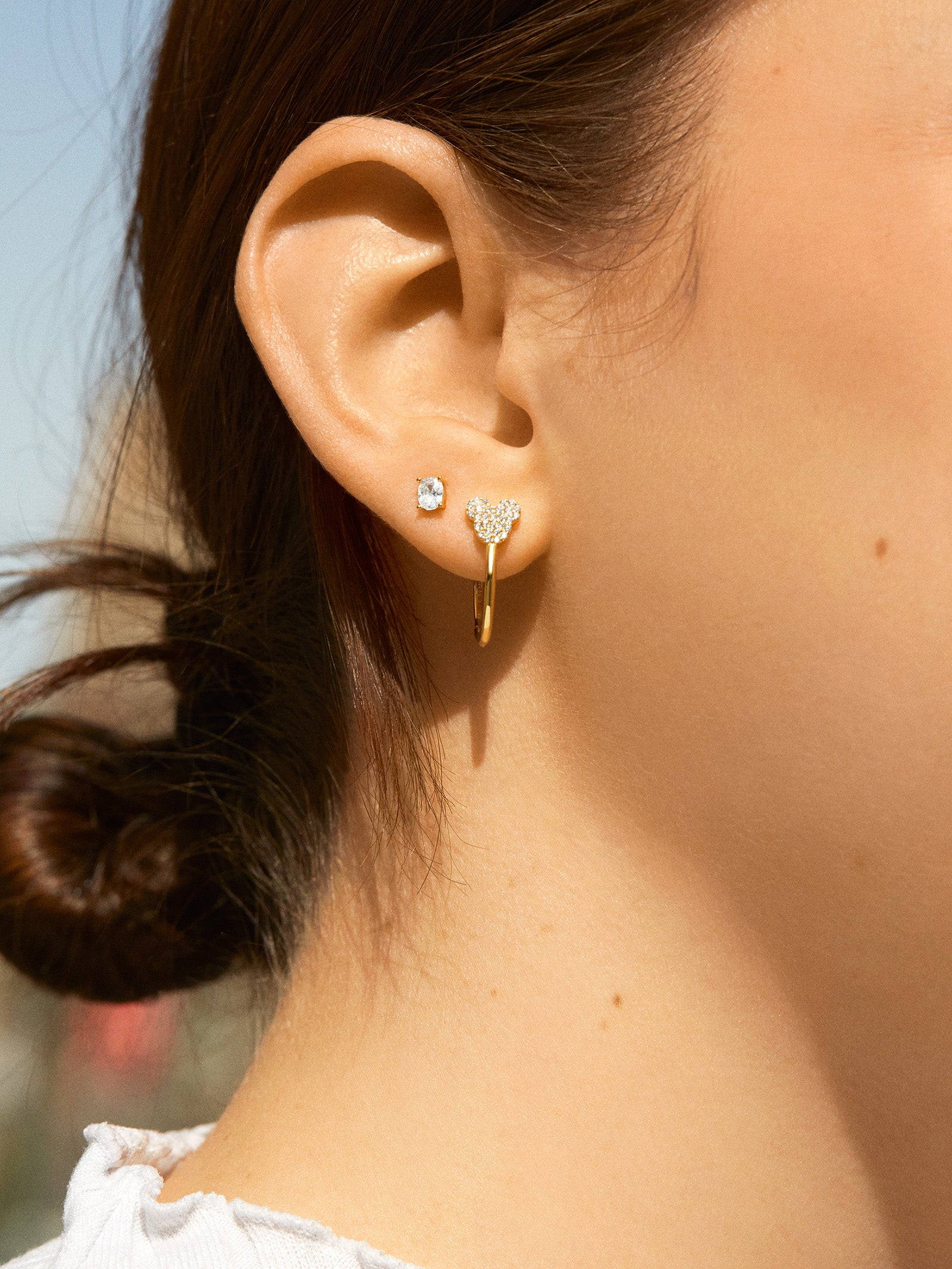 Mickey Mouse Disney 18K Gold Plated Sterling Silver Huggie Hoop Earrings - Gold/Pavé - Image 2