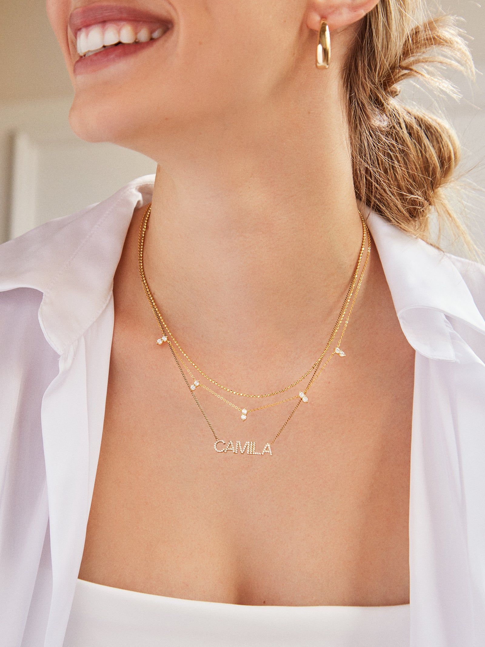 18K Gold Birthstone Custom Nameplate Necklace - Crystal - Image 7