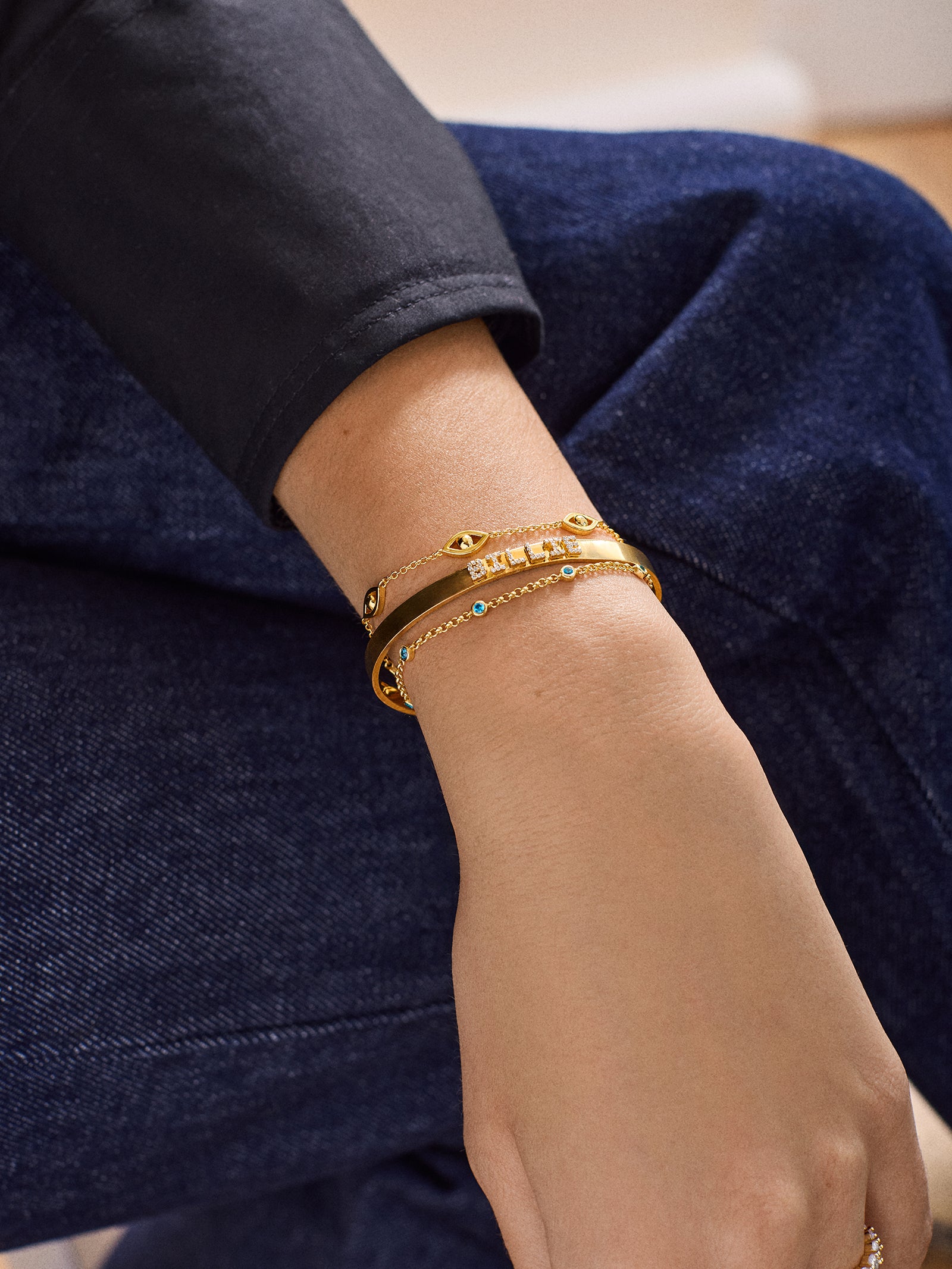 Yasmine 18K Gold Birthstone Bracelet - Aquamarine - Image 2