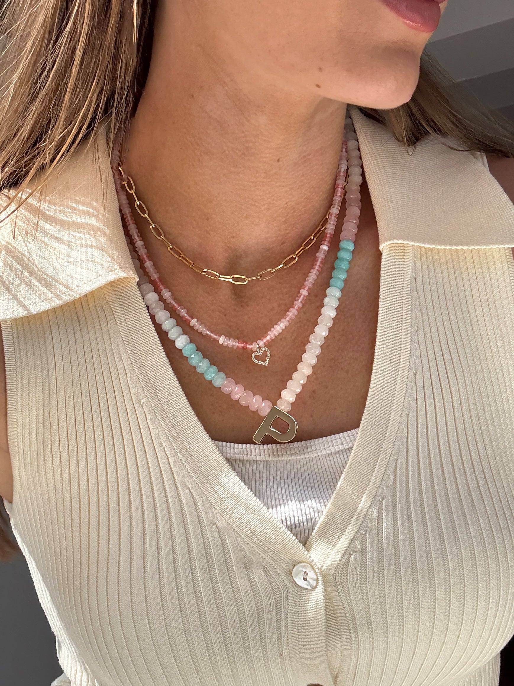 Semi-Precious Block Initial Necklace - Light Multi - Image 2