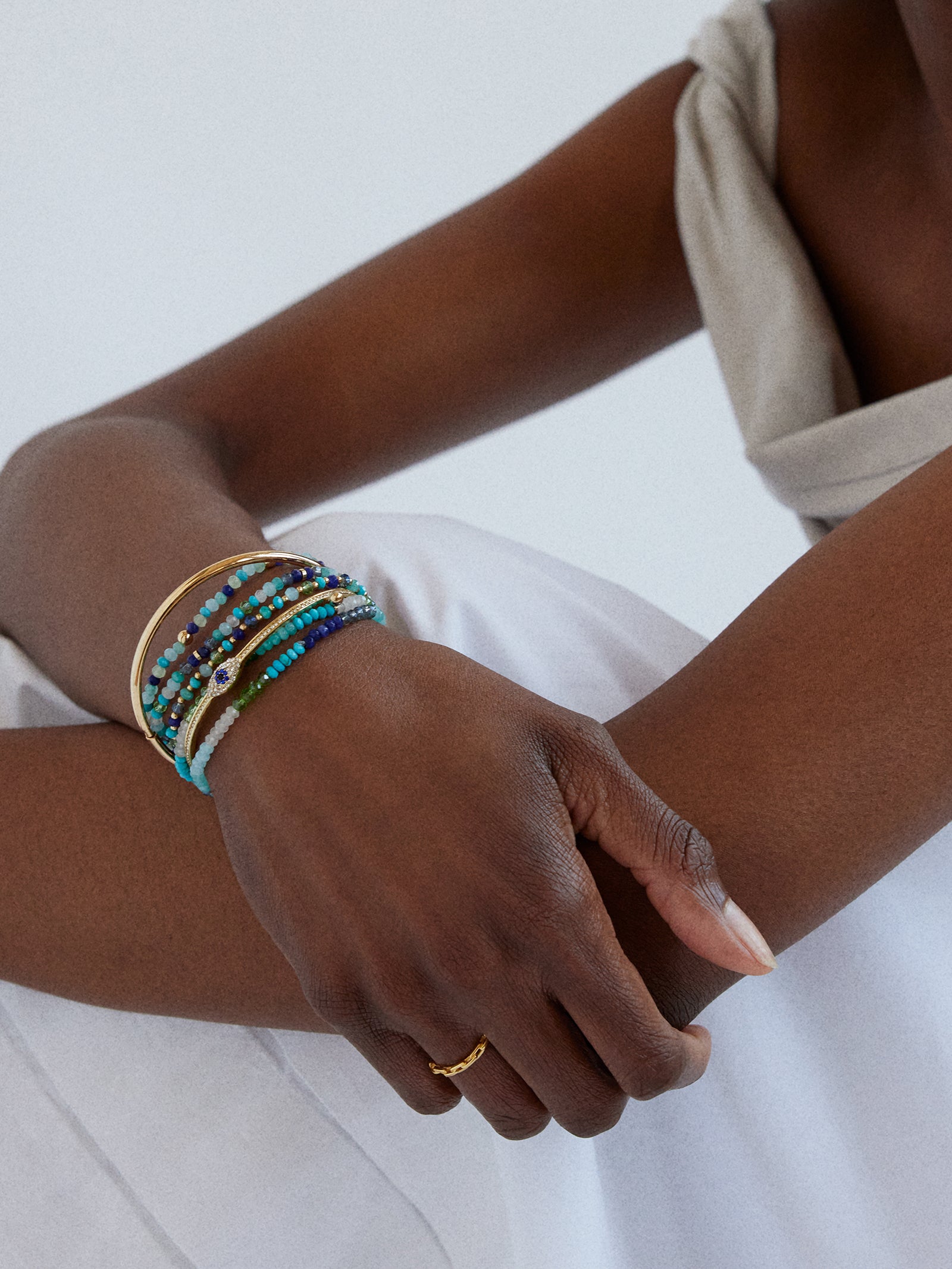 Indya Semi-Precious Layered Bracelet Set - Blue Multi - Image 2