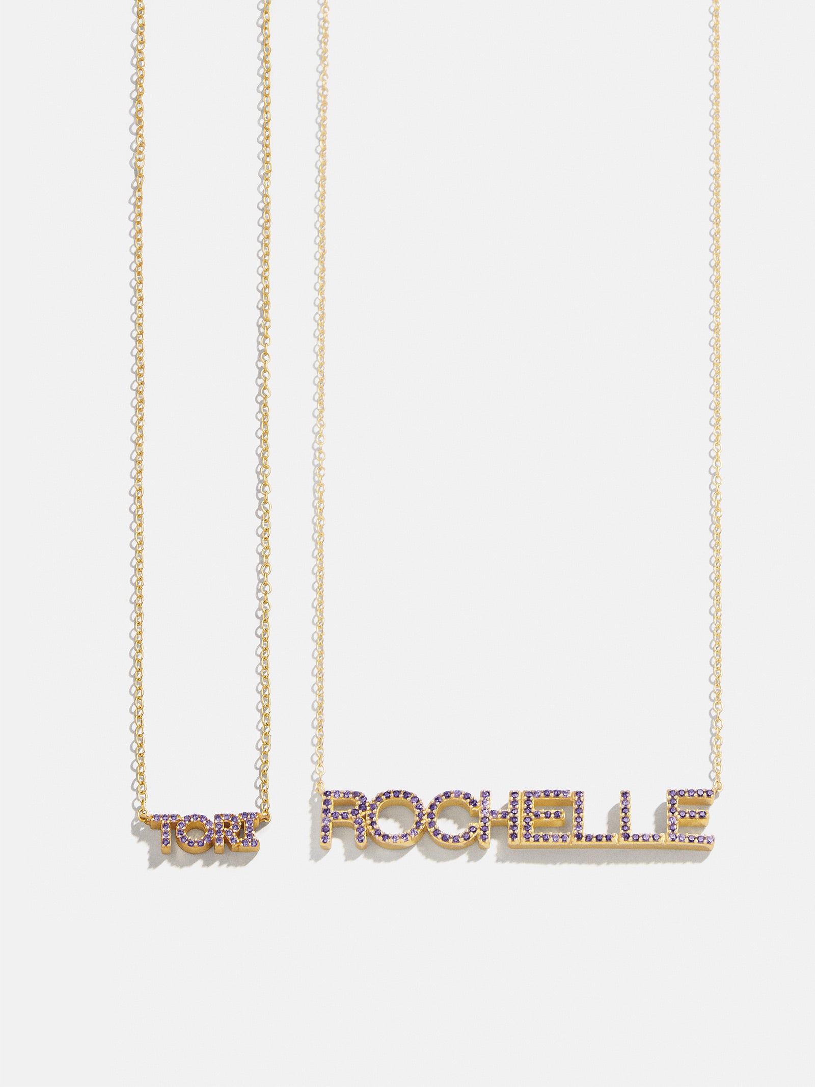 18K Gold Birthstone Custom Nameplate Necklace - Amethyst