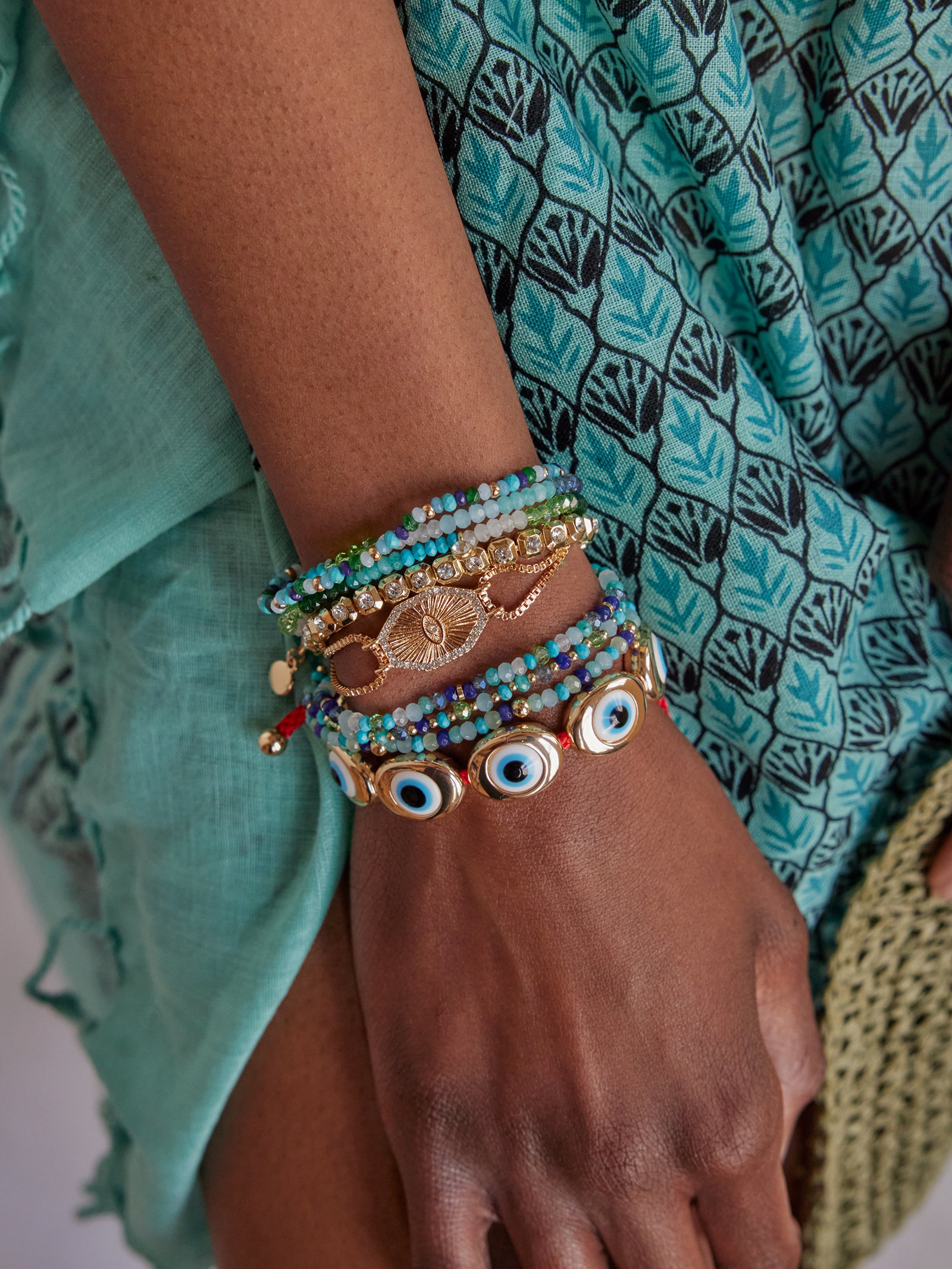 Indya Semi-Precious Layered Bracelet Set - Blue Multi - Image 3